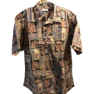 Malihini Vintage Men’s L orange Triball Short Sleeve Button Up Hawaiian Shirt